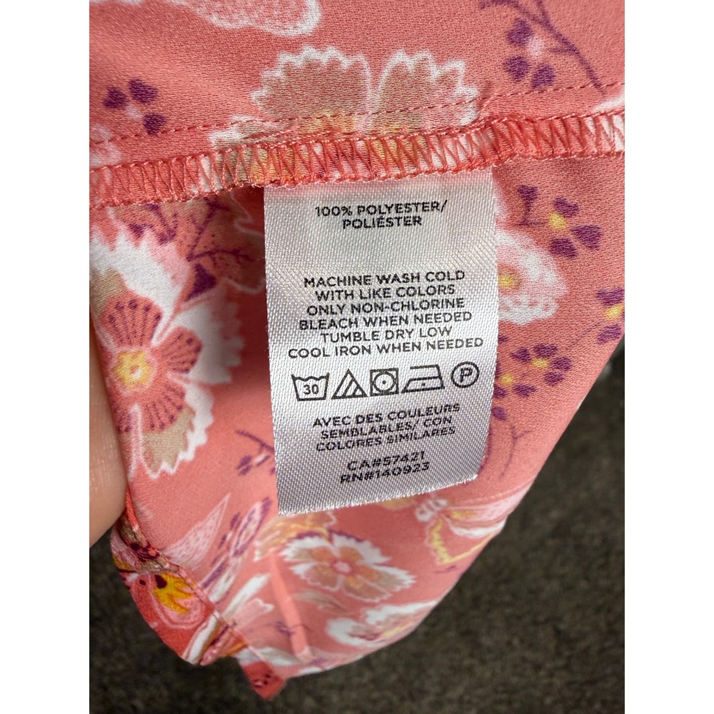 Loft Outlet 6 Petite Midi Sun Dress Coral Pink Butterfly Floral Ruffle Garden - Picture 8 of 9